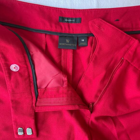 Worthington Women Formal Pants size 18 US High Rise Modern Fit Slim Leg Red - Picture 2 of 11